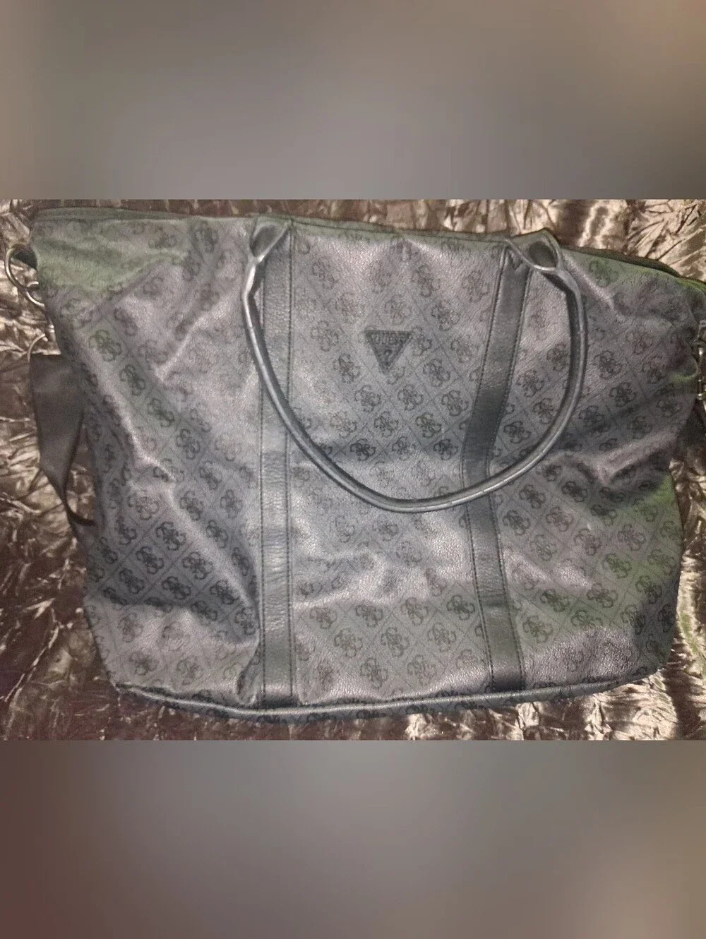 Guess XL Black Monogram Messenger Tote with Detachable Strap